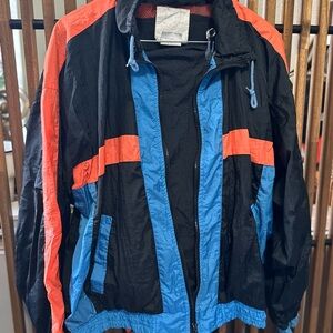 VTG 90s Tracksuit Windbreaker Set Nylon Black Orange Blue Large